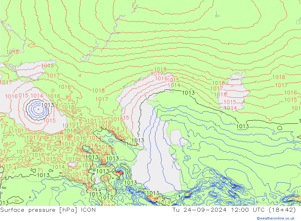 приземное давление ICON вт 24.09.2024 12 UTC