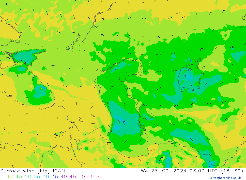 Rüzgar 10 m ICON Çar 25.09.2024 06 UTC