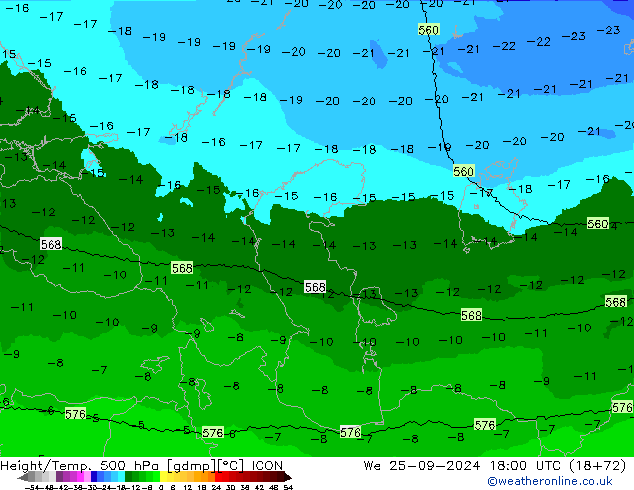 Géop./Temp. 500 hPa ICON mer 25.09.2024 18 UTC