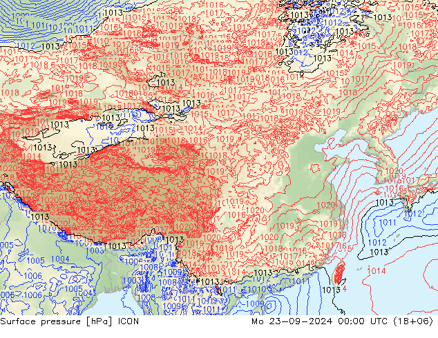 地面气压 ICON 星期一 23.09.2024 00 UTC