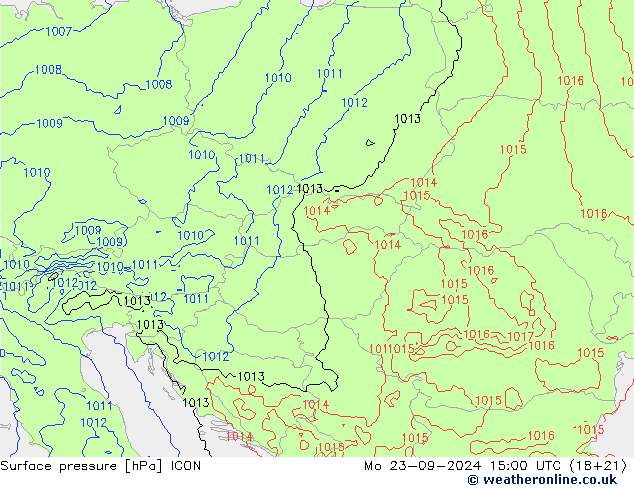 Atmosférický tlak ICON Po 23.09.2024 15 UTC