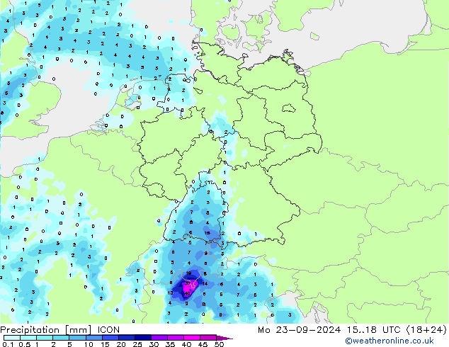 Precipitation ICON Mo 23.09.2024 18 UTC