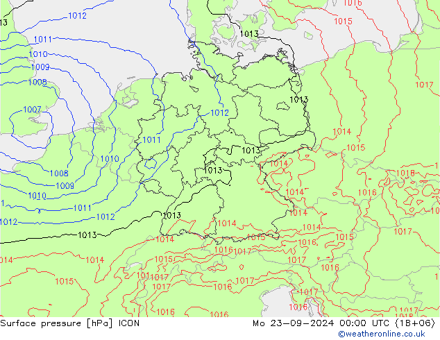 Yer basıncı ICON Pzt 23.09.2024 00 UTC