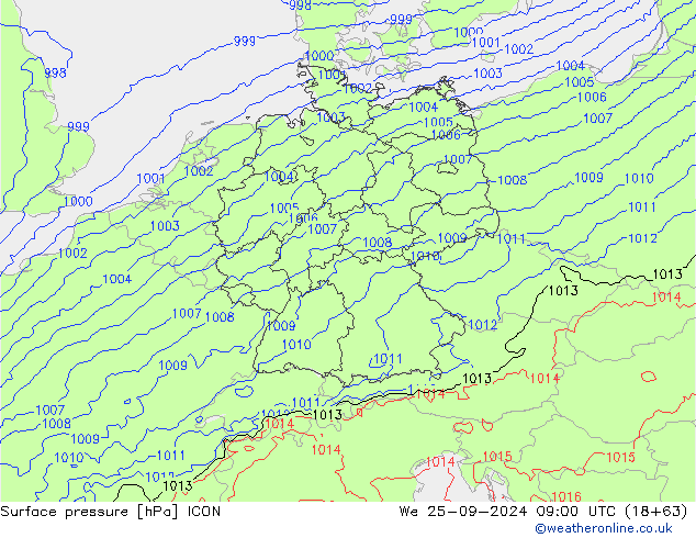 Luchtdruk (Grond) ICON wo 25.09.2024 09 UTC