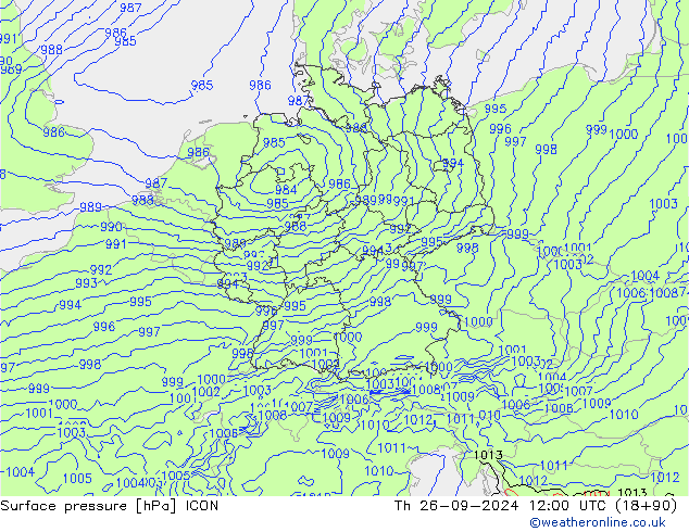 Atmosférický tlak ICON Čt 26.09.2024 12 UTC