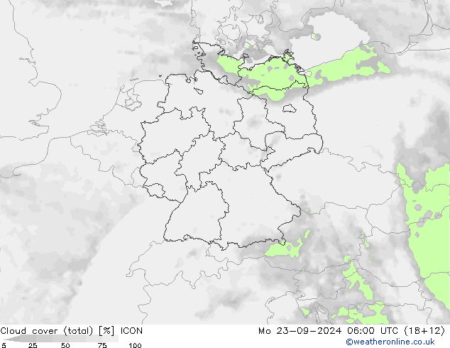 Wolken (gesamt) ICON Mo 23.09.2024 06 UTC