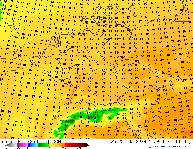 Temperatura (2m) ICON mié 25.09.2024 15 UTC