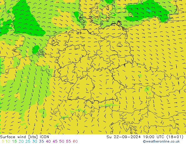 Wind 10 m ICON zo 22.09.2024 19 UTC