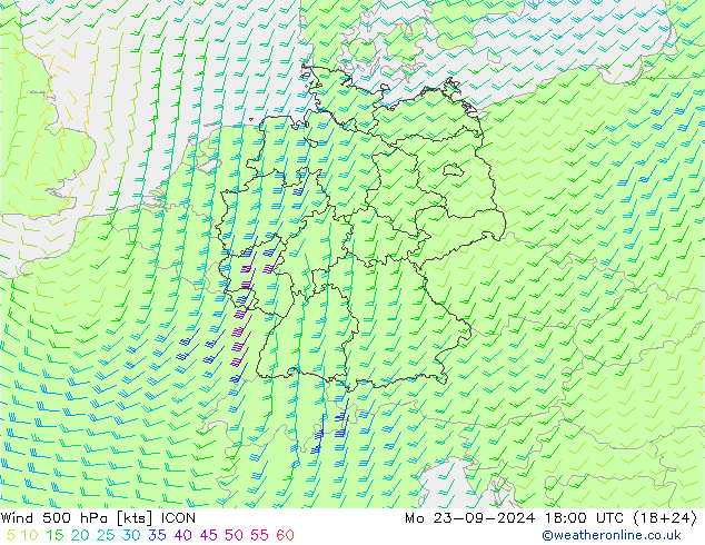 Wind 500 hPa ICON Mo 23.09.2024 18 UTC