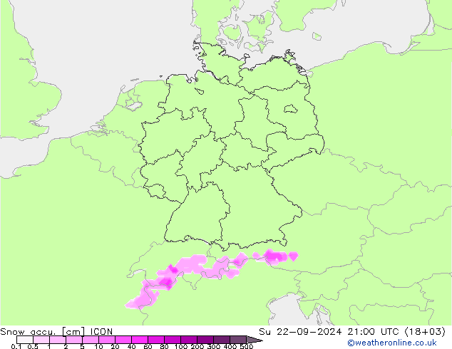 Snow accu. ICON  22.09.2024 21 UTC