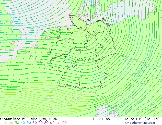 Stromlinien 500 hPa ICON Di 24.09.2024 18 UTC