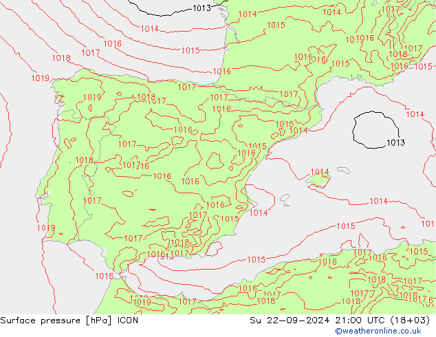 Surface pressure ICON Su 22.09.2024 21 UTC