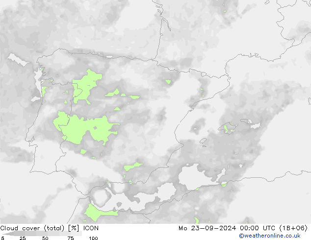 Cloud cover (total) ICON Mo 23.09.2024 00 UTC