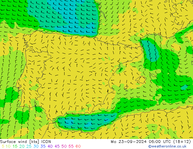 ветер 10 m ICON пн 23.09.2024 06 UTC