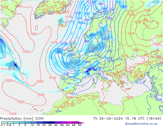 Precipitation ICON Th 26.09.2024 18 UTC