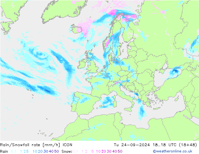 Kar/Yağmur Oranı ICON Sa 24.09.2024 18 UTC