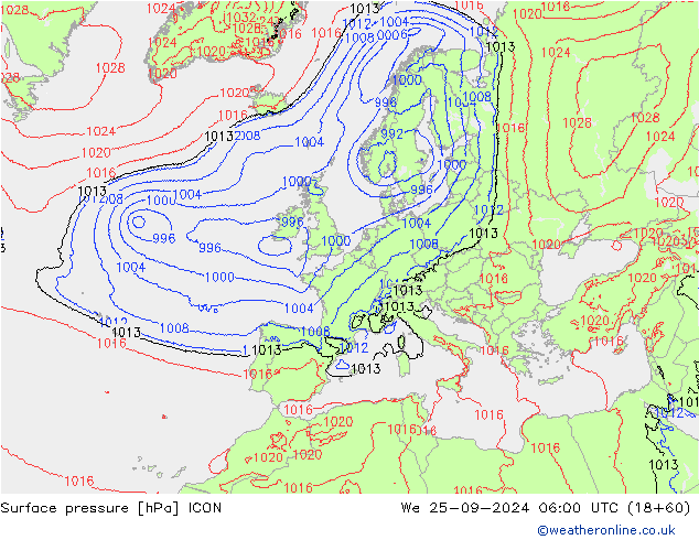 Surface pressure ICON We 25.09.2024 06 UTC