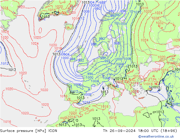 Surface pressure ICON Th 26.09.2024 18 UTC