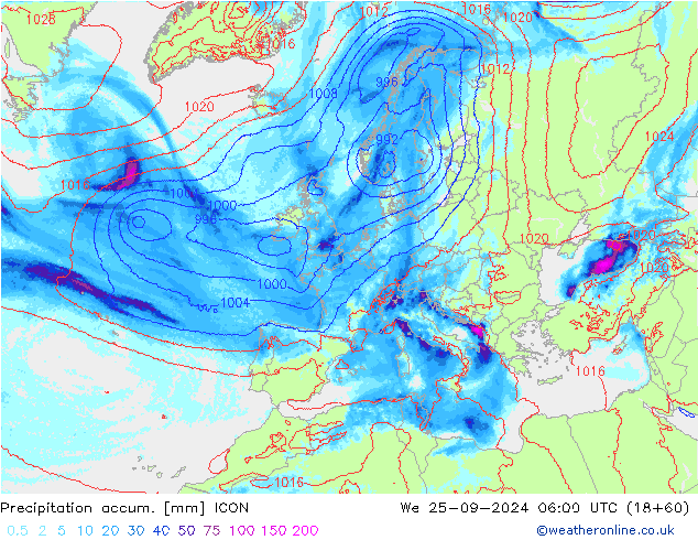 Precipitation accum. ICON St 25.09.2024 06 UTC