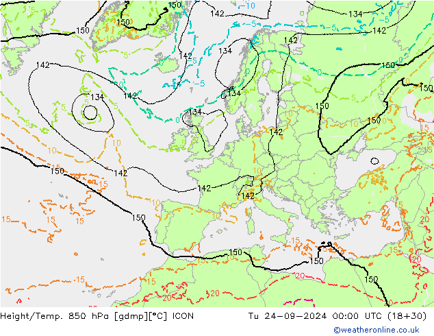 Height/Temp. 850 hPa ICON Ter 24.09.2024 00 UTC