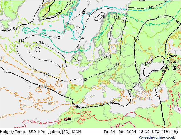 Yükseklik/Sıc. 850 hPa ICON Sa 24.09.2024 18 UTC