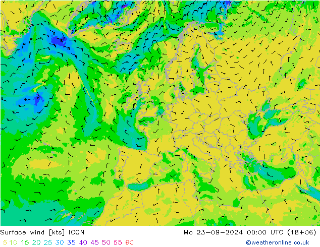 Surface wind ICON Mo 23.09.2024 00 UTC