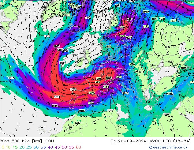 Wind 500 hPa ICON Do 26.09.2024 06 UTC