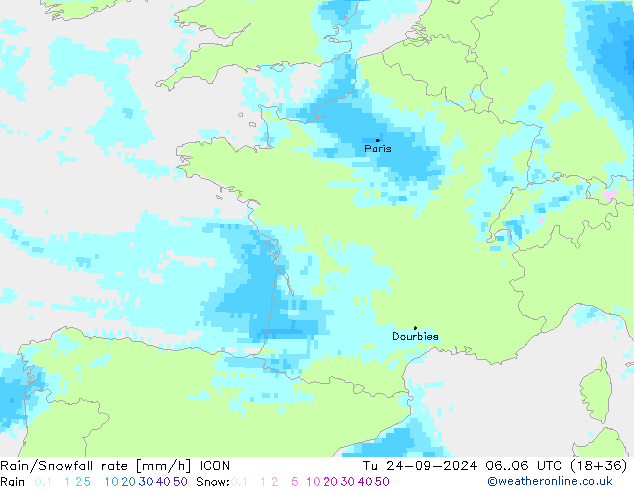 Regen/Schneefallrate ICON Di 24.09.2024 06 UTC