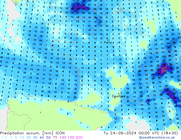 Precipitación acum. ICON mar 24.09.2024 00 UTC