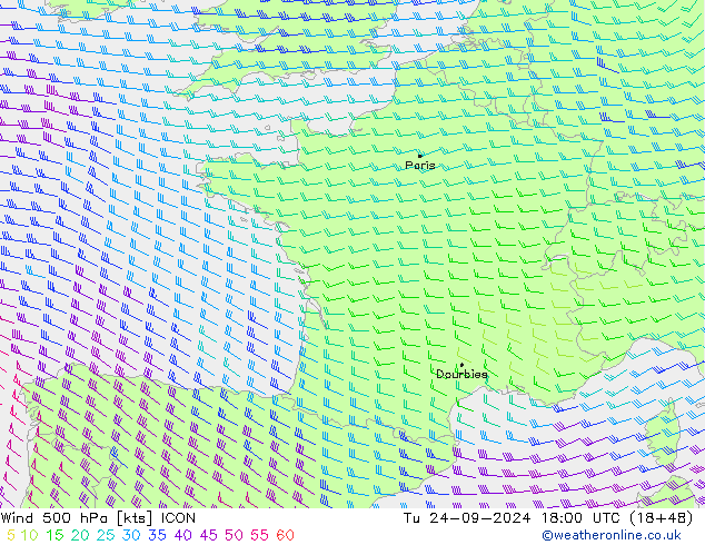 Vento 500 hPa ICON Ter 24.09.2024 18 UTC