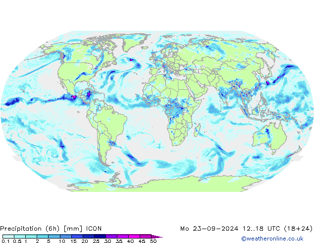 Precipitazione (6h) ICON lun 23.09.2024 18 UTC