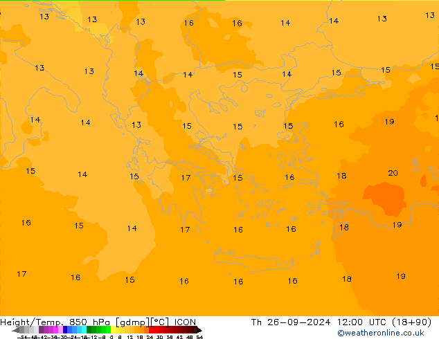 Height/Temp. 850 hPa ICON Čt 26.09.2024 12 UTC