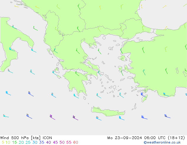 Rüzgar 500 hPa ICON Pzt 23.09.2024 06 UTC