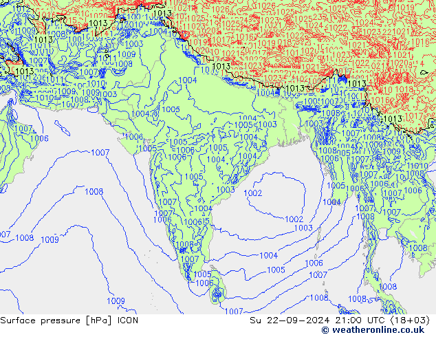 Surface pressure ICON Su 22.09.2024 21 UTC