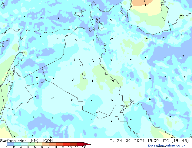 Rüzgar 10 m (bft) ICON Sa 24.09.2024 15 UTC