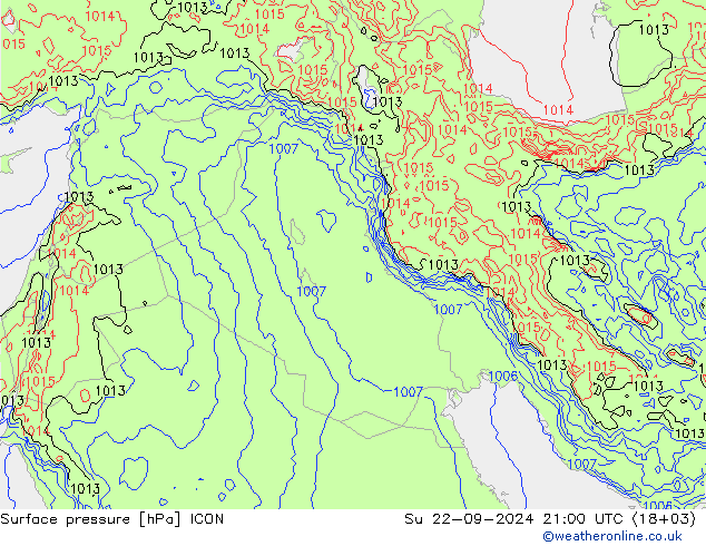 Atmosférický tlak ICON Ne 22.09.2024 21 UTC