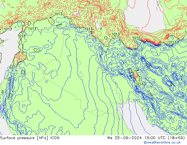 Surface pressure ICON We 25.09.2024 15 UTC