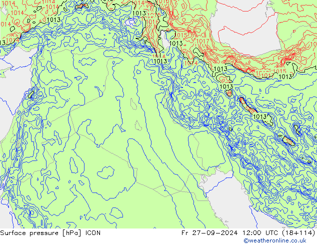 Surface pressure ICON Fr 27.09.2024 12 UTC