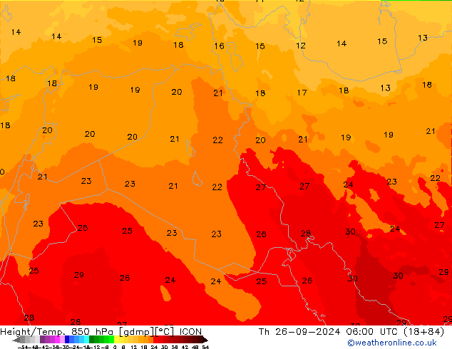 Hoogte/Temp. 850 hPa ICON do 26.09.2024 06 UTC