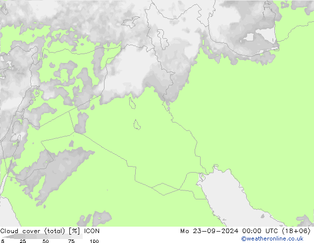 Nubes (total) ICON lun 23.09.2024 00 UTC