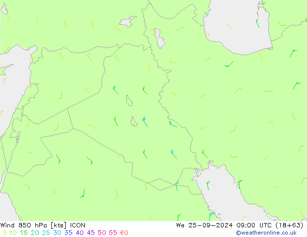 Wind 850 hPa ICON We 25.09.2024 09 UTC