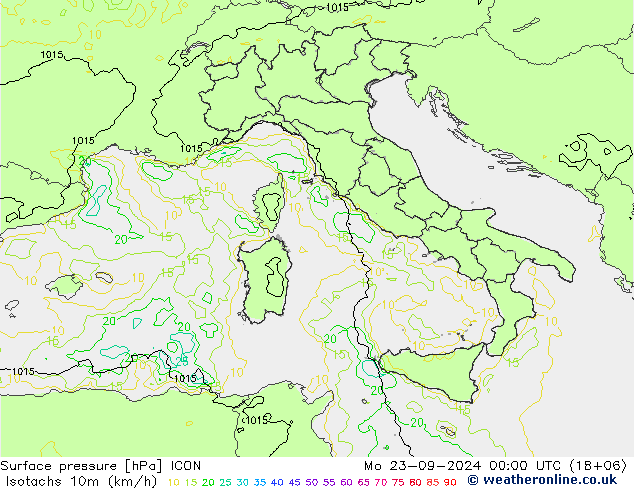 Eşrüzgar Hızları (km/sa) ICON Pzt 23.09.2024 00 UTC