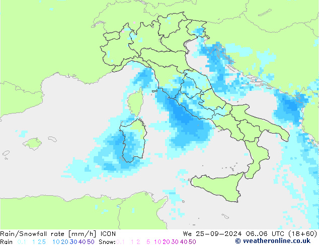 Regen/Schneefallrate ICON Mi 25.09.2024 06 UTC