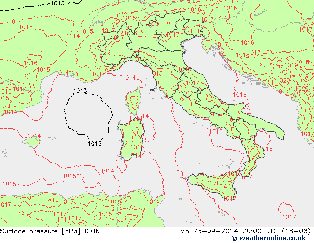 Pressione al suolo ICON lun 23.09.2024 00 UTC