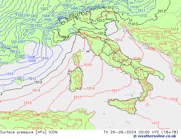 Surface pressure ICON Th 26.09.2024 00 UTC