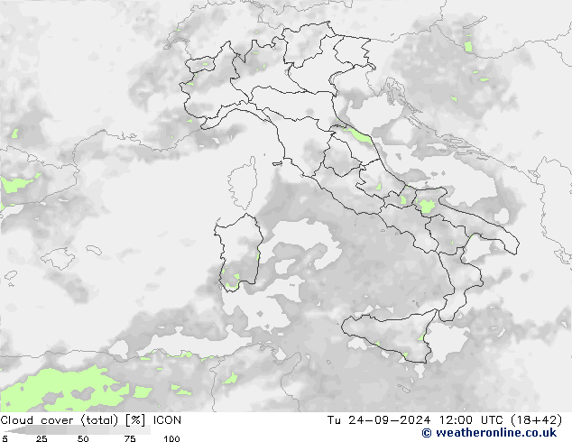 Bewolking (Totaal) ICON di 24.09.2024 12 UTC