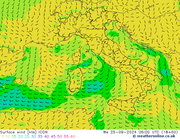 Bodenwind ICON Mi 25.09.2024 06 UTC