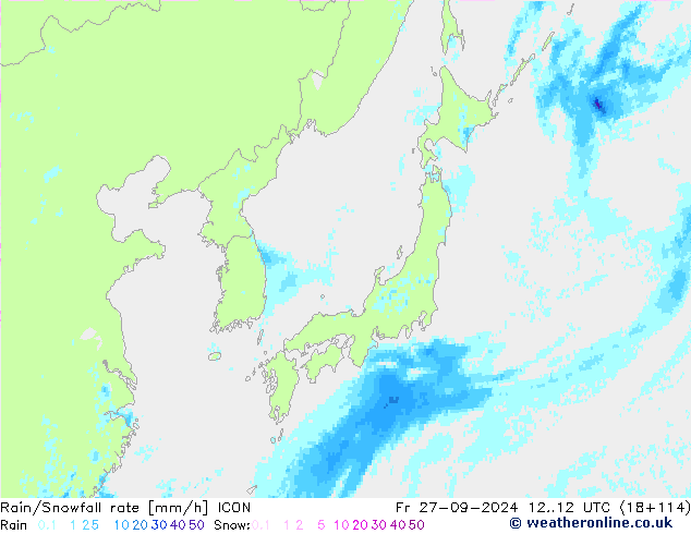 Rain/Snowfall rate ICON пт 27.09.2024 12 UTC