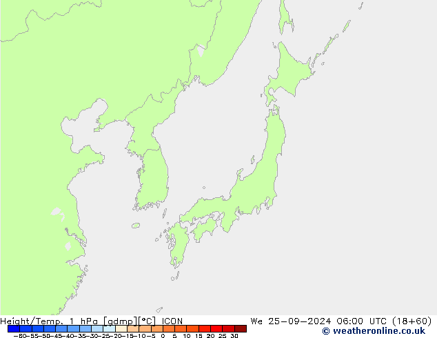 Géop./Temp. 1 hPa ICON mer 25.09.2024 06 UTC