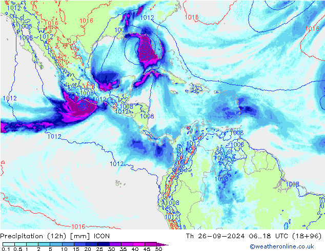 Precipitación (12h) ICON jue 26.09.2024 18 UTC